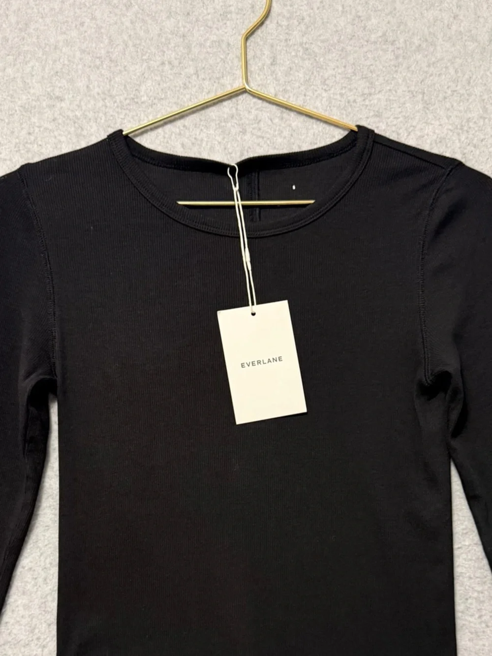 Everlane Lux Supima Micro-Rib Long Sleeve Crew Tee NWT Size Small Black Fitted - Picture 4 of 9